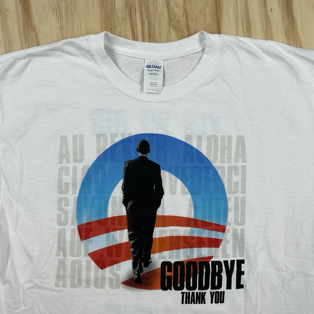 Obama Goodbye Tour Thank You White‎ T Shirt Men's Large Short Sleeve Graphic